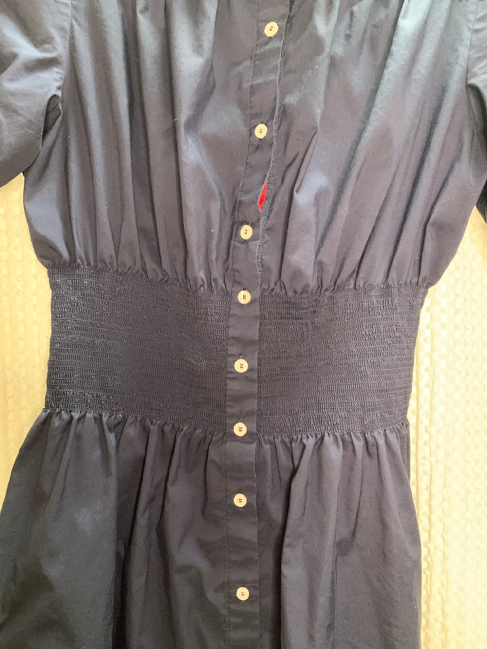 Tommy Hilfiger Navy Short-Sleeve Midi Shirtdress with Smocked Waist Sz 6 - Picture 5 of 10